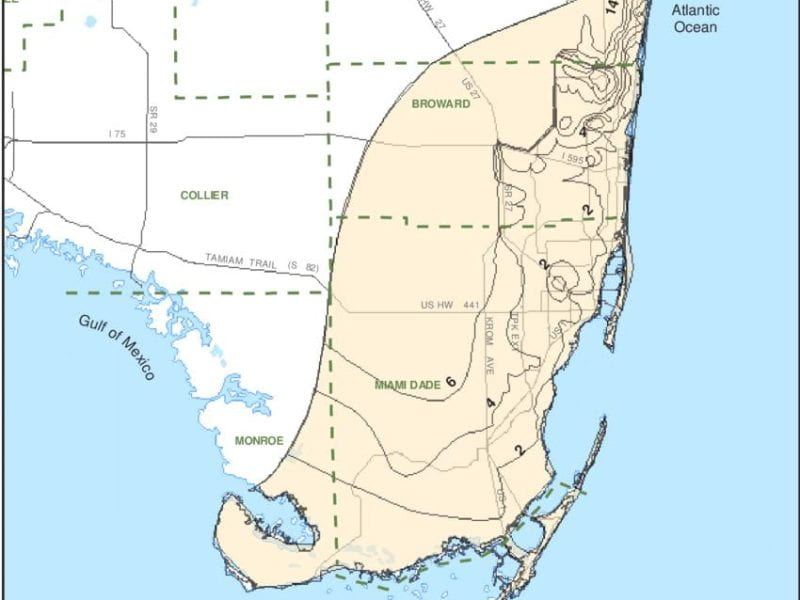 Map showing the location of the Biscayne Aquifer in South Florida